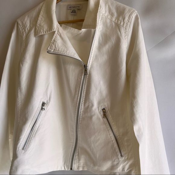 Liz Claiborne Light Lined Jacket XL White Zippered Front And Pockets - Picture 6 of 12